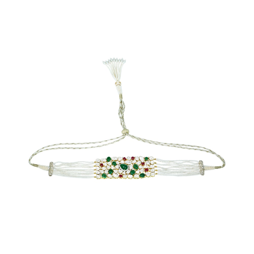 Emerald and Ruby Choker with Polki Diamonds and Pearl Strings